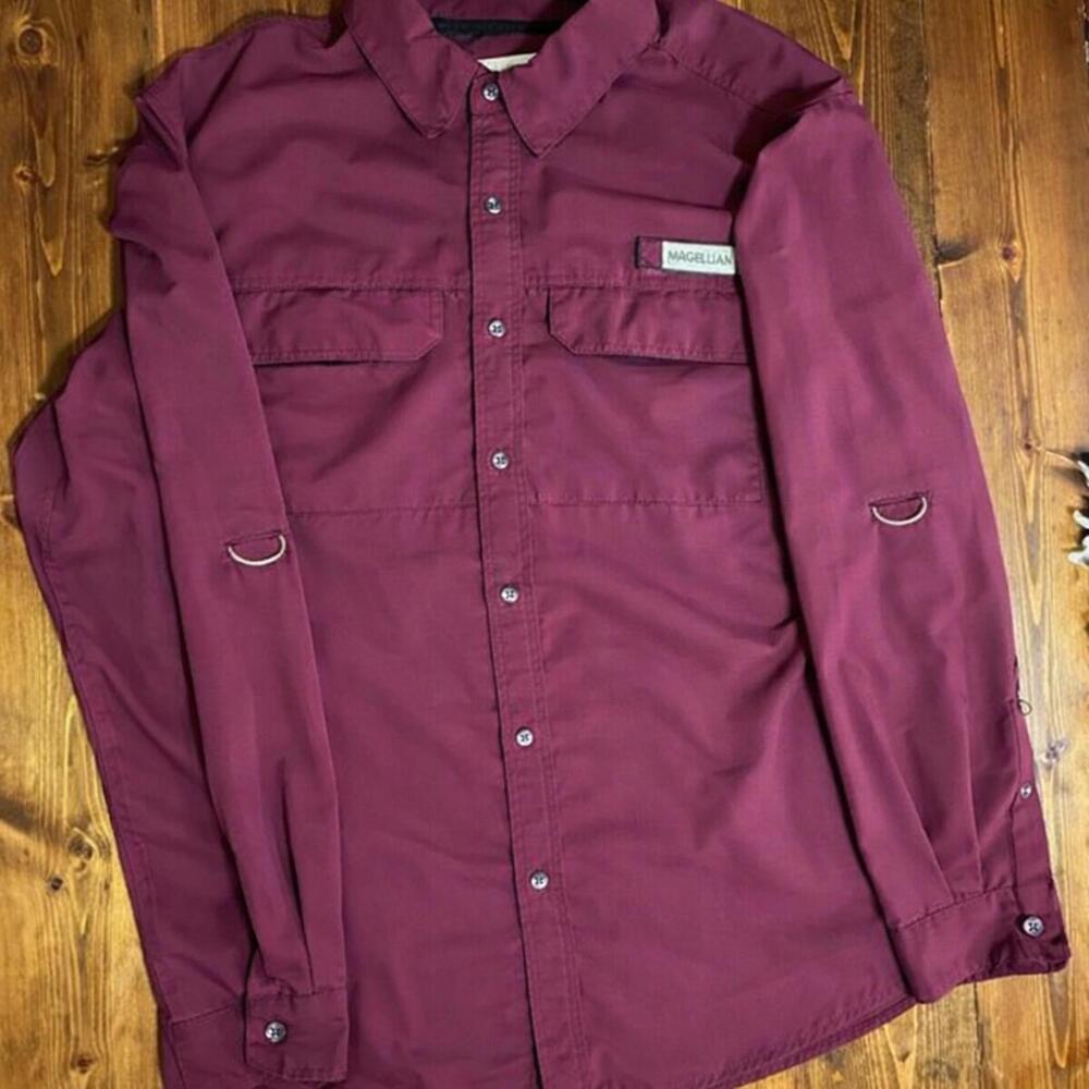 Magellan Outdoors Men’s Large Long Sleeve Fishing Shirt Burgundy Classic Fit